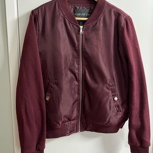 Forever 21+ Burgundy Bomber Jacket OX/XL